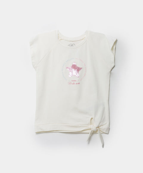 Camiseta Manga Corta Para Bebe Niña En Licra Color Marfil