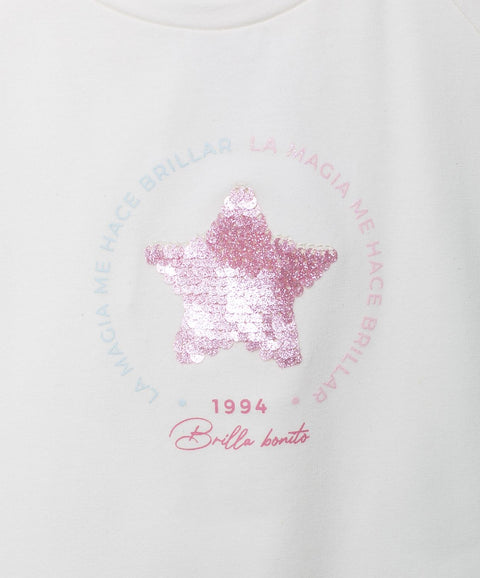Camiseta Manga Corta Para Bebe Niña En Licra Color Marfil