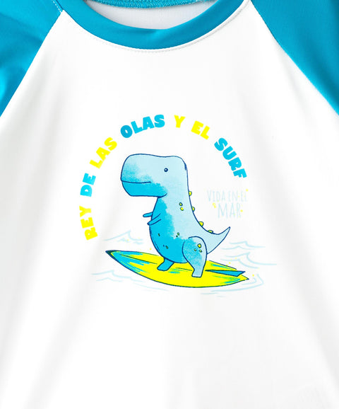 Camiseta Manga Larga De Playa Para Recién Nacido En Licra Color Blanco Y Azul