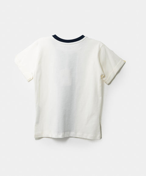 Camiseta Manga Corta Para Bebe Niño En Tela Suave Color Marfil