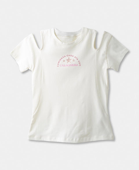 Camiseta Manga Corta Para Niña En Licra Color Marfil