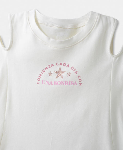 Camiseta Manga Corta Para Niña En Licra Color Marfil
