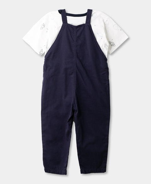 Conjunto Camiseta Y Overol Para Bebé Niño En Tela Suave Color Azul Oscuro