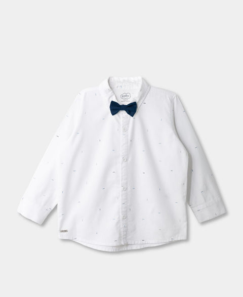 Camisa Manga Larga Con Moño Para Bebé Niño Color Blanco