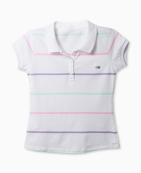 Camiseta Tipo Polo Estampada Para Niña En Algodón Blanco