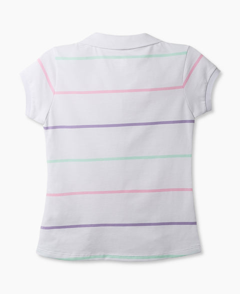 Camiseta Tipo Polo Estampada Para Niña En Algodón Blanco