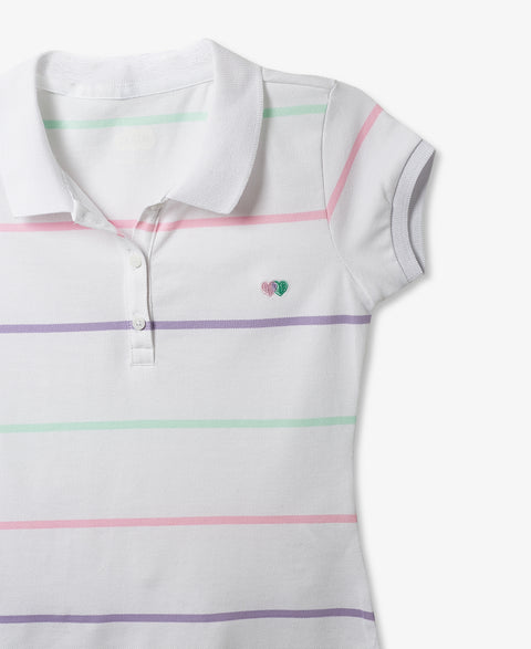 Camiseta Tipo Polo Estampada Para Niña En Algodón Blanco