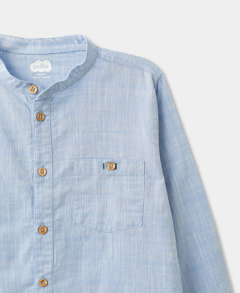 Camisa Manga Larga Para Niño Color Azul Claro