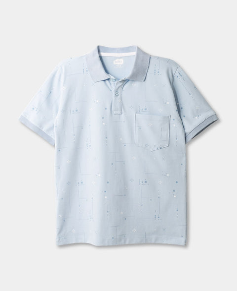 Camiseta Tipo Polo Estampada Para Niño En Algodón Color Azul Claro