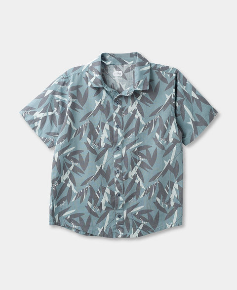 Camisa Estampada Manga Corta Para Niño En Lino Color Verde