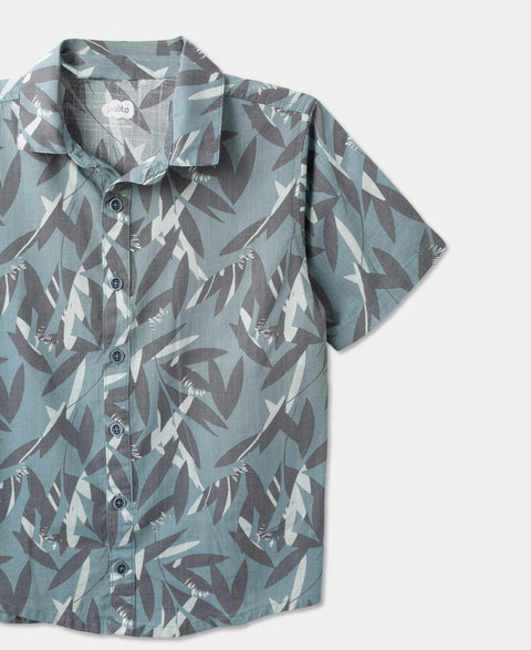 Camisa Estampada Manga Corta Para Niño En Lino Color Verde