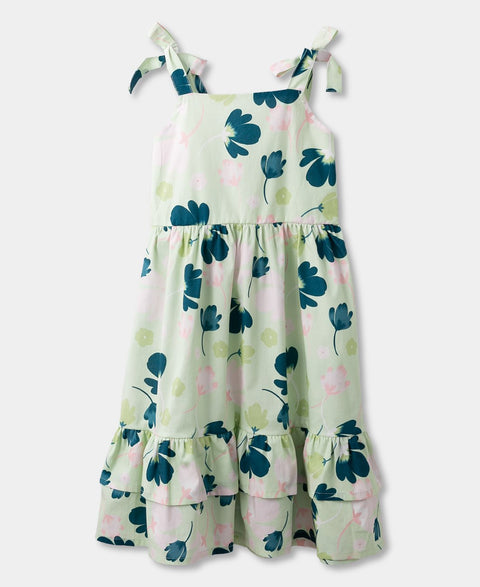 Vestido Estampado Para Niña En Popelina Color Verde