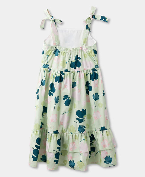 Vestido Estampado Para Niña En Popelina Color Verde