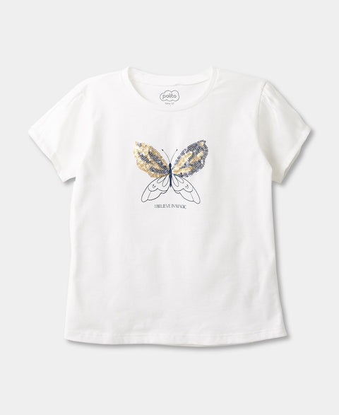 Camiseta Manga Corta Para Bebe Niña En Licra Color Marfil