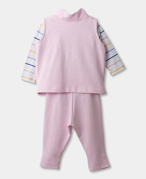 Set X 3 Para Recién Nacida En Burda Color Rosado Con Blanco