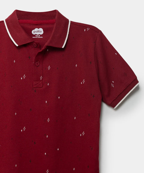 Camiseta Tipo Polo Estampada Para Niño En Algodón Color Rojo
