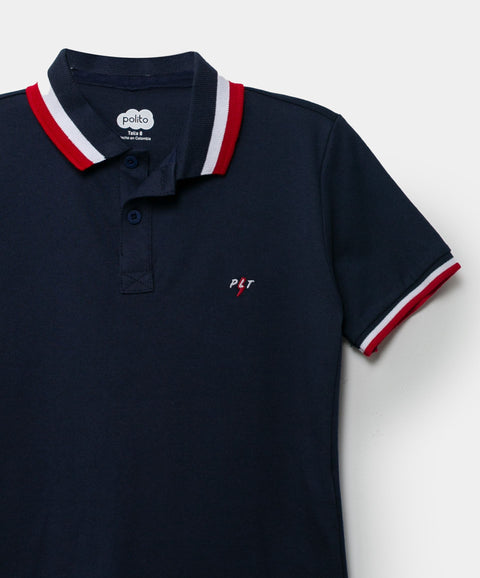 Camiseta Tipo Polo Para Niño En Algodón Color Azul