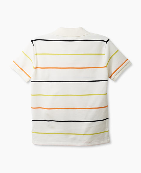 Camiseta Tipo Polo Para Niño En Algodón Color Marfil Con Rayas