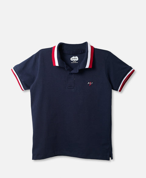 Camiseta Tipo Polo Para Bebé Niño En Algodón Color Azul Oscuro