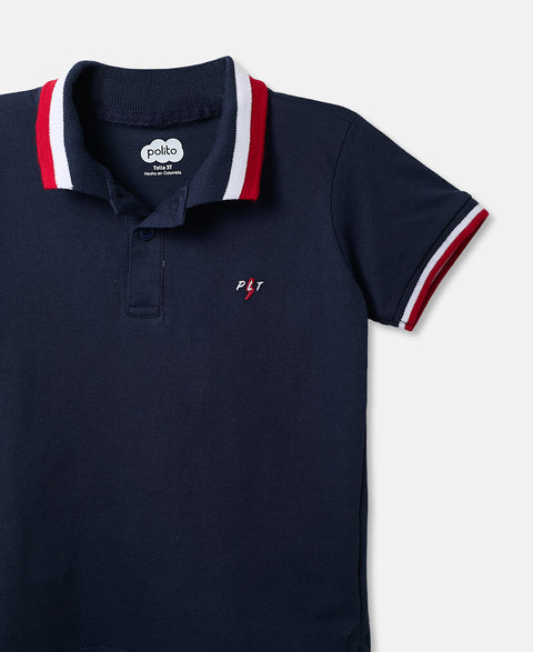 Camiseta Tipo Polo Para Bebé Niño En Algodón Color Azul Oscuro