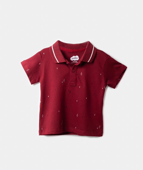 Camiseta Tipo Polo Estampada Para Recién Nacido En Algodón Color Rojo