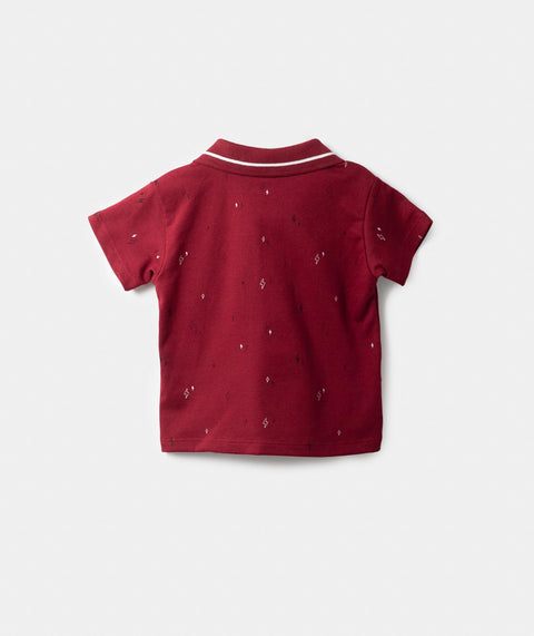 Camiseta Tipo Polo Estampada Para Recién Nacido En Algodón Color Rojo