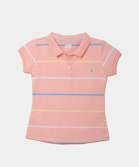 Camiseta Tipo Polo Para Niña En Algodón Color Melon