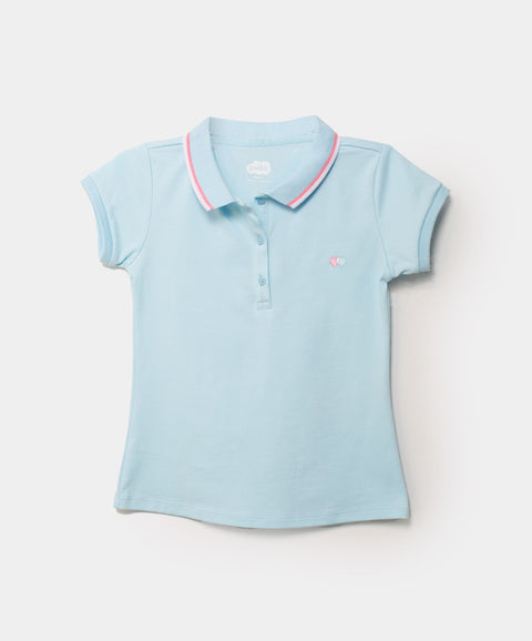 Camiseta Tipo Polo Para Niña En Algodón Color Aqua