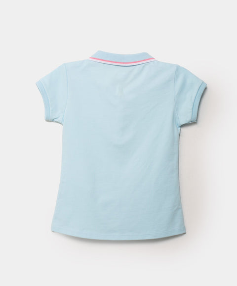 Camiseta Tipo Polo Para Niña En Algodón Color Aqua
