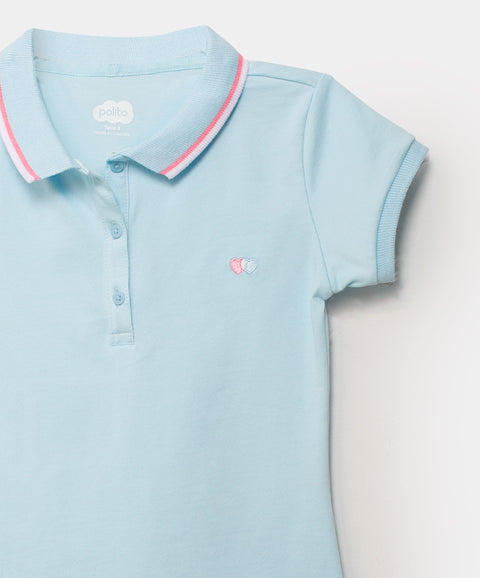 Camiseta Tipo Polo Para Niña En Algodón Color Aqua