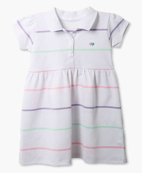 Vestido Tipo Polo Para Bebé Niña En Algodón Color Blanco Con Rayas