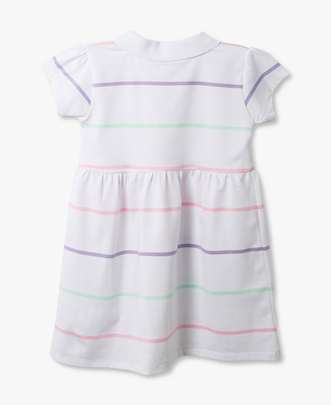 Vestido Tipo Polo Para Bebé Niña En Algodón Color Blanco Con Rayas