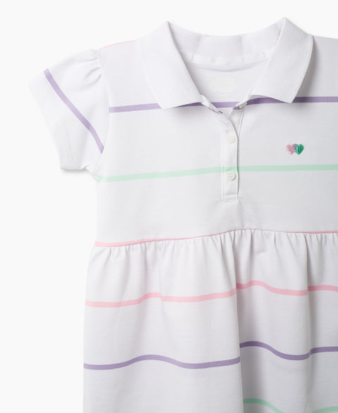 Vestido Tipo Polo Para Bebé Niña En Algodón Color Blanco Con Rayas