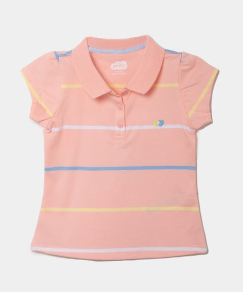 Camiseta Tipo Polo Para Bebé Niña En Algodón Color Melon