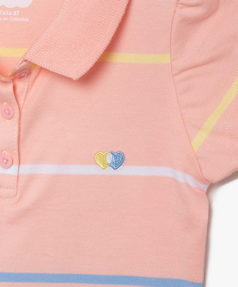Camiseta Tipo Polo Para Bebé Niña En Algodón Color Melon
