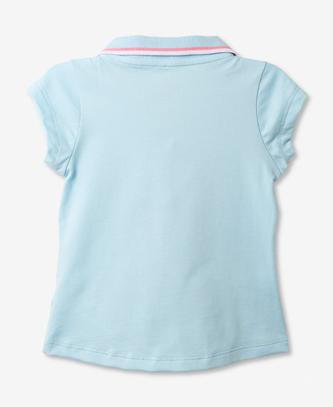 Camiseta Tipo Polo Para Bebé Niña En Algodón Color Aqua