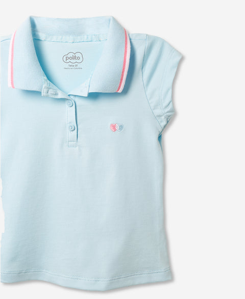 Camiseta Tipo Polo Para Bebé Niña En Algodón Color Aqua