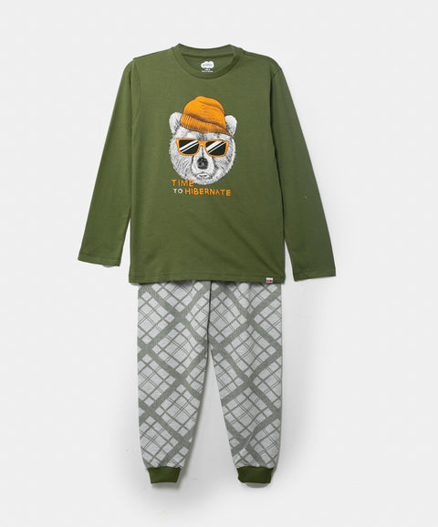 Pijama Manga Larga Para Niño En Tela Suave Color Verde