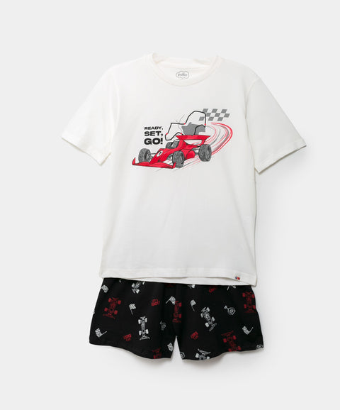 Pijama Manga Corta Para Niño En Tela Suave Color Blanco Y Negro