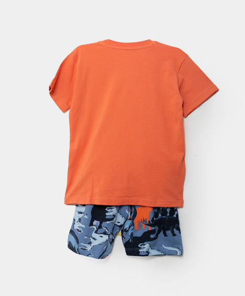 Pijama Manga Corta Y Bermuda Para Bebé Niño En Tela Suave Color Naranja Y Azul
