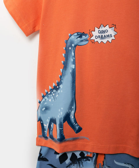 Pijama Manga Corta Y Bermuda Para Bebé Niño En Tela Suave Color Naranja Y Azul