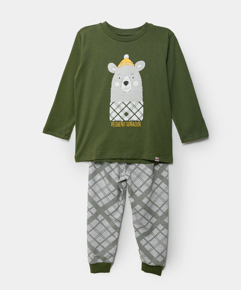 Pijama Manga Larga Para Bebé Niño En Tela Suave Color Verde