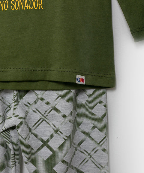 Pijama Manga Larga Para Bebé Niño En Tela Suave Color Verde