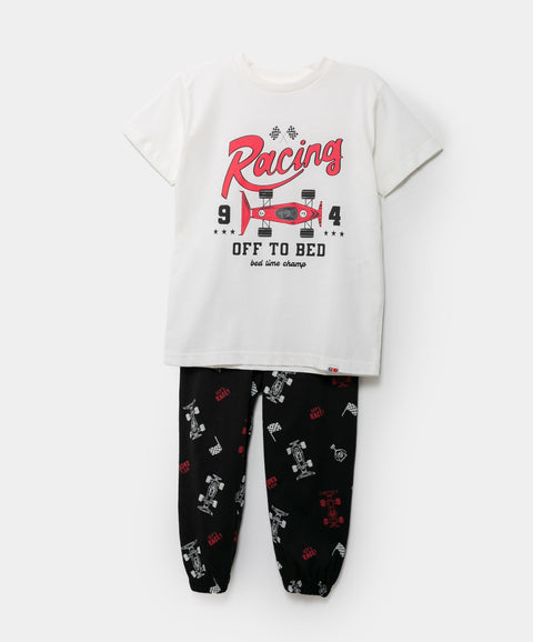 Pijama Manga Corta Para Bebé Niño En Tela Suave Color Blanco Y Negro