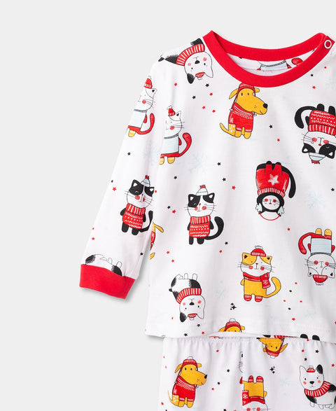 Pijama Navidad Unisex Manga Larga Para Recién Nacidos Color Blanco