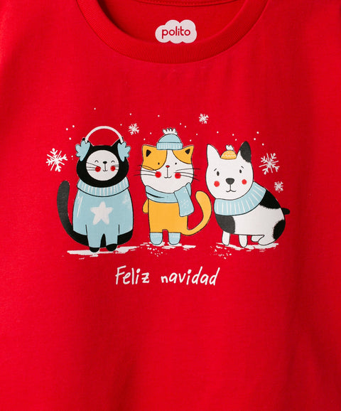 Camiseta Navidad Unisex Para Bebes En Tela Suave Color Rojo