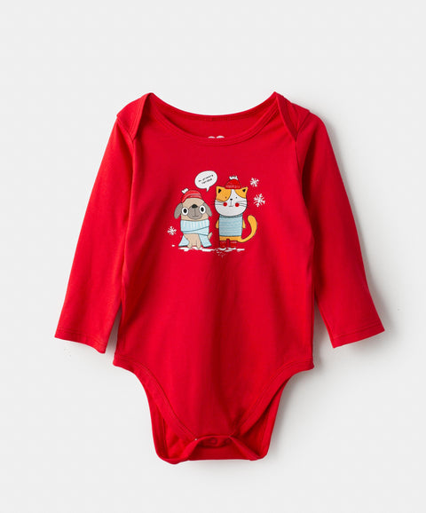 Body Navidad Manga Larga Unisex En Tela Suave Color Rojo