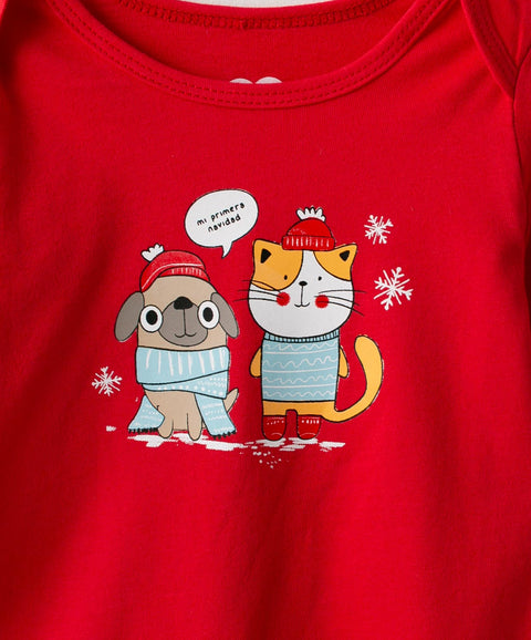 Body Navidad Manga Larga Unisex En Tela Suave Color Rojo