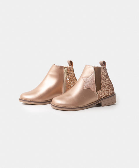 Botines Para Bebe Niña En Material Sintético Color Oro Rosa