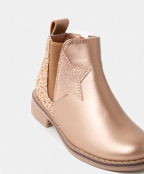 Botines Para Bebe Niña En Material Sintético Color Oro Rosa